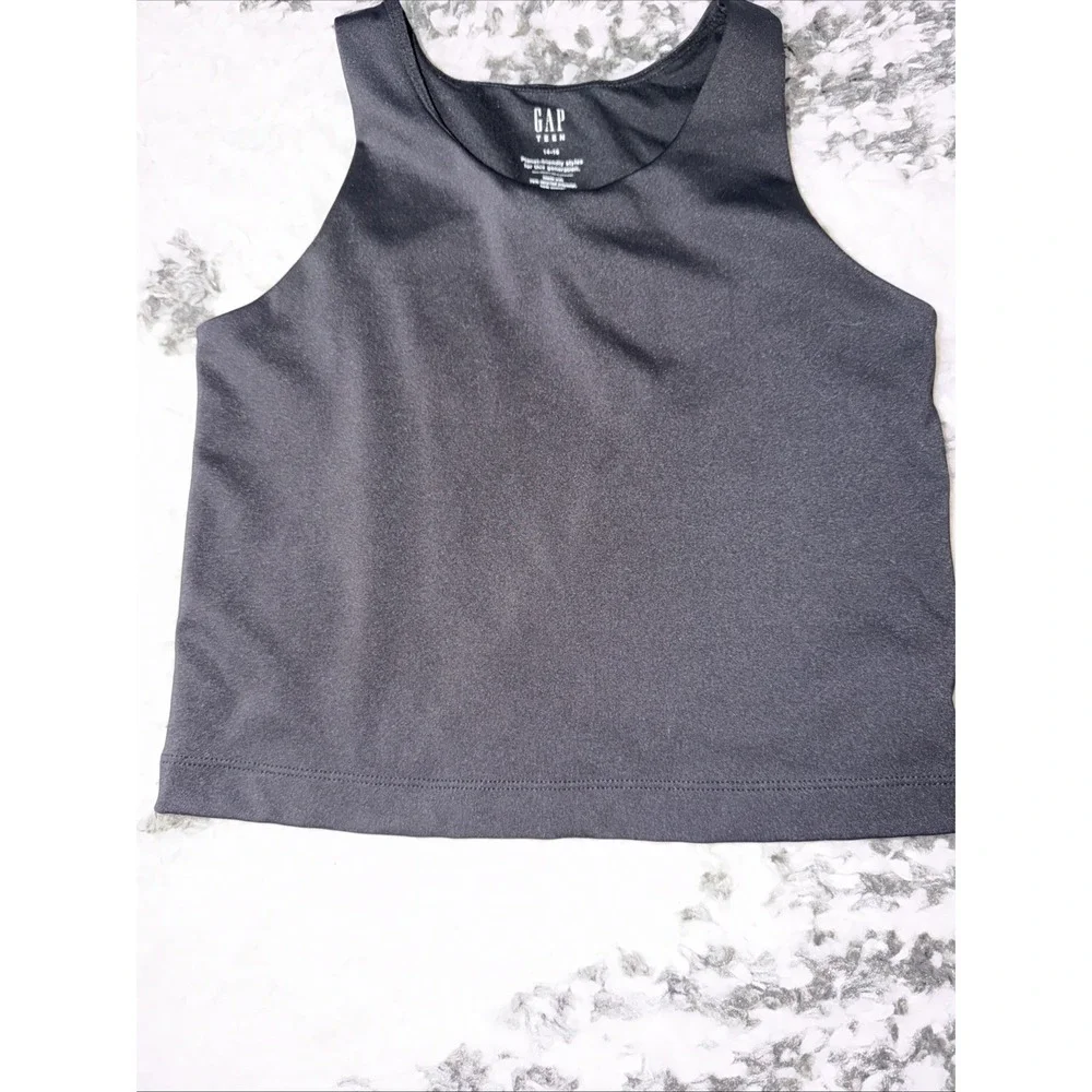 Gap Teen Tank Top Girls 14-16 Black Cropped Moisture Wicking Athletic Gym